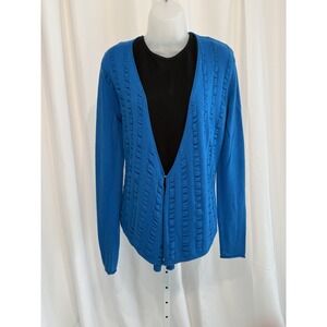 Anne Klein Casual Long Sleeve Sweater Cardigan Blue Women's Size Medium New